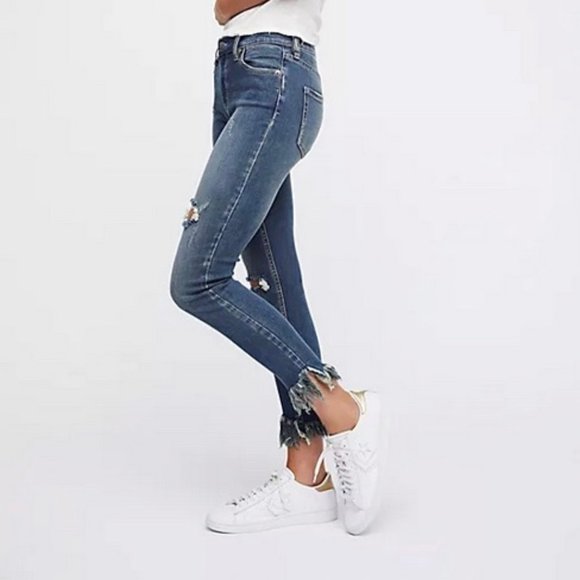 Free People Great Heights Frayed Skinny Stretch Jeans High Rise Apollo Womens 27 - Picture 1 of 9